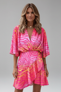 Linnea | Damen Wickel Mini Kleid mit Taillengürtel – Rosa