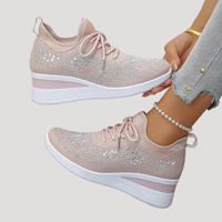 Lirenne | Damen Glitzer Sneaker mit Strasssteinen Plateau – Hellrosa