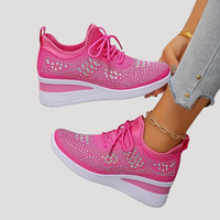 Lirenne | Damen Glitzer Sneaker mit Strasssteinen Plateau – Dunkelrosa