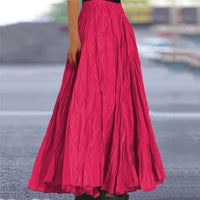 Lisanne | Damen Maxirock A-Linie Faltenrock Gummibund – Magenta