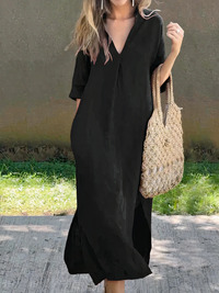 Lockeres bequemes Sommerkleid für Damen | Midi – Schwarz