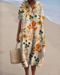 Lockeres geblümtes Sommerkleid für Damen | Midi – Gelb