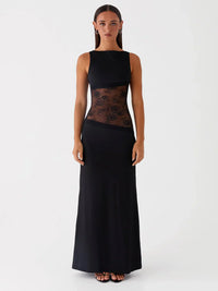 GIULIA  | Elegantes langes Kleid mit feinen Details – Schwarz
