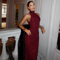 Damen Maxikleid | Festlich mit Pailletten in Rot – Burgunder