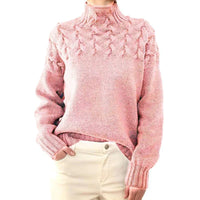 Hochgeschlossener Pullover aus Zopfstrick für Frauen – Hellrosa