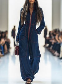 Lucasta | Damen Overall mit Weitem Bein und Langarm – Dunkelblau