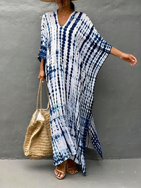 Luftiges Kaftan-Strandkleid für Damen | Maxi – Blau-Weiß