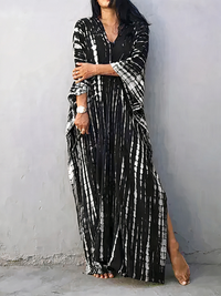 Luftiges Kaftan-Strandkleid für Damen | Maxi – Schwarz-Weiß