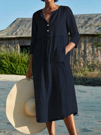 Luftiges langärmeliges Sommerkleid für Damen | Midi – Schwarz