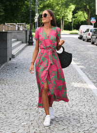 Heidi-Mode | Stilvolles Wickelkleid – Rosa Grün
