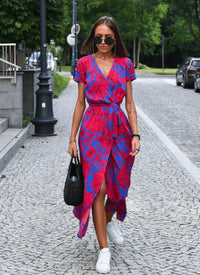 Heidi-Mode | Stilvolles Wickelkleid – Rot Blau