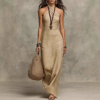Luise | Damen Neckholder Maxikleid – Khaki