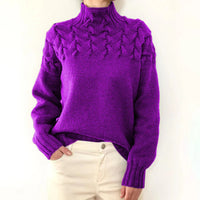 Hochgeschlossener Pullover aus Zopfstrick für Frauen – Violett
