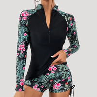 Lysandra | Damen Langarm Blumen Badeanzug Set – Rosa