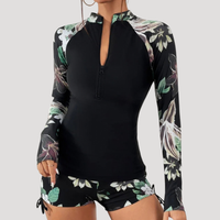 Lysandra | Damen Langarm Blumen Badeanzug Set – Grün