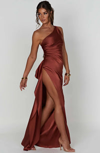 Lysandra | Damen One-Shoulder Abendkleid mit Schlitz – Dunkelrosa
