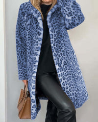 Lysandra | Langmantel mit Leopardenmuster – Blau