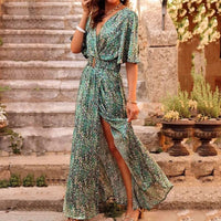 Lysistrata | Damen Wickelkleid Maxikleid V-Ausschnitt – Grün