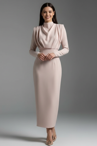 Lysithea | Damen Rollkragen Langarm Maxikleid – Aprikose