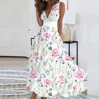 Victoria | Elegantes und luftiges Blumenkleid mit V-Ausschnitt für Frauen – Rosa