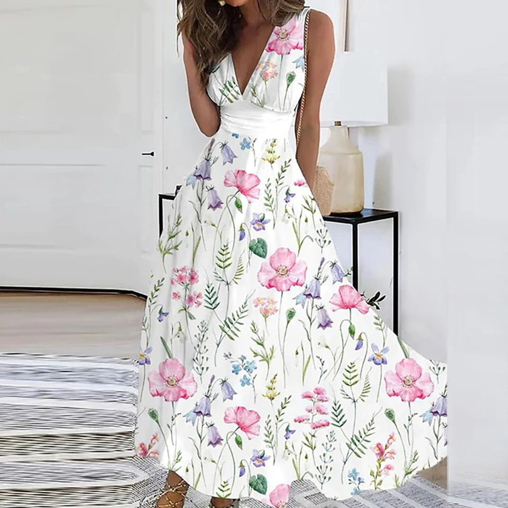Victoria | Elegantes und luftiges Blumenkleid mit V-Ausschnitt für Frauen