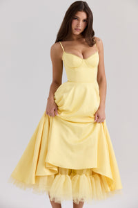 Luce - Satin-Tüll-Midikleid – GELB