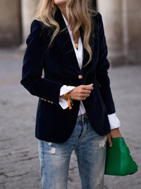 Damen-Blazer mit Samtstruktur | klare Linienführung – Schwarz