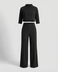 Maiken | Damen Zweiteiler Crop Top Weite Hose Set – Schwarz