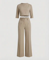 Maiken | Damen Zweiteiler Crop Top Weite Hose Set – Khaki