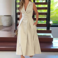 Amancia | V-Neck Midi Dress – Creme