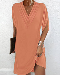 Amelia | Elegantes V-Ausschnitt Kleid – Orange