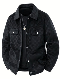 Drake | Herren Velour-Jacke Karomuster Snap-Button Herbst – Schwarz