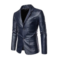 Thaddäus® | Business Casual Lederjacke – Dunkelblau
