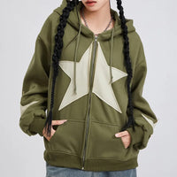 Heidi-Mode | Sweatjacke mit Kapuze mit Sternenprint für Damen – Vert