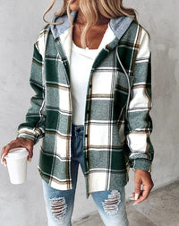 Sommerjacke für Damen - Leichte Karojacke mit Kapuze – Grün