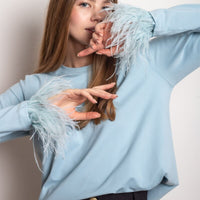 Sayvanna | Langarmshirt mit Federn – Blau