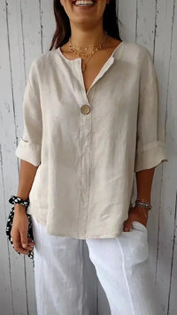 Damen Minimalistisch Button Down Hemd | Weiß und Beige – Beige