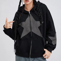 Heidi-Mode | Sweatjacke mit Kapuze mit Sternenprint für Damen – Noir