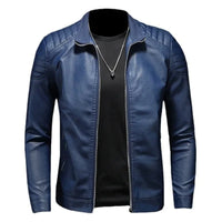 Armin® | Stehkragen Lederjacke – Blau