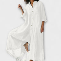 Soreya – Weiter Jumpsuit mit Hemdkragen – Weiß