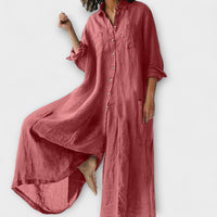 Soreya – Weiter Jumpsuit mit Hemdkragen – Rosa