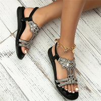Sandalen für Damen - Bequeme Sommerschuhe mit Fußbett für den Sommer – Schwarz