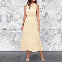 Karin Sommerkleid | Elegantes plissiertes Ärmelloses Midikleid für Sommer – Aprikose