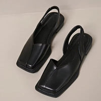 Nora | Damen Flache Schuhe Eckige Spitze Fersenriemen Veganes Leder – Square Toe 2026 – Schwarz