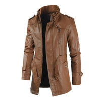 Paulin® | Elegante lange Motorradlederjacke – Braun