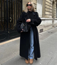 Marlene™ | Oversized-Mantel aus Wollmischung – Schwarz