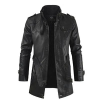 Paulin® | Elegante lange Motorradlederjacke – Schwarz
