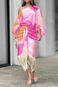 Maisie | Damen Ein-Schulter Wickel-Midi-Kleid – Rosa