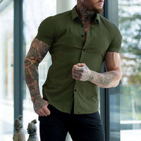 Maksim | Herren Slim Fit Kurzarmhemd – Oliv