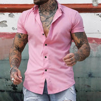 Maksim | Herren Slim Fit Kurzarmhemd – Rosa